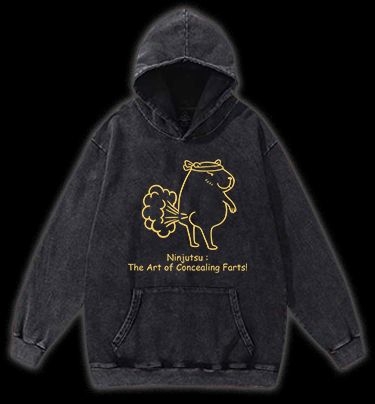 Capybara's Fart Style Vintage Washed 100% Cotton Hoodie