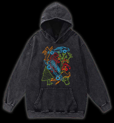 Forest Animals Vibe Vintage Washed 100% Cotton Hoodie