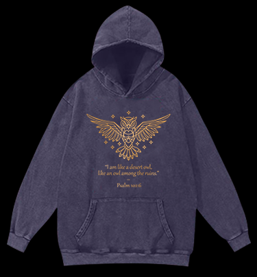 Owl's Bible Style Vintage Washed 100% Cotton Hoodie