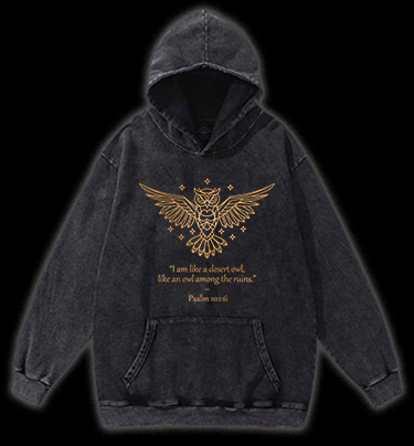 Owl's Bible Style Vintage Washed 100% Cotton Hoodie