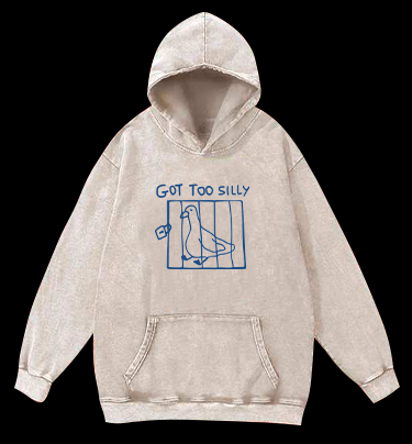 Got Too Silly Caged Pigeon Vintage Washed 100% Cotton Hoodie
