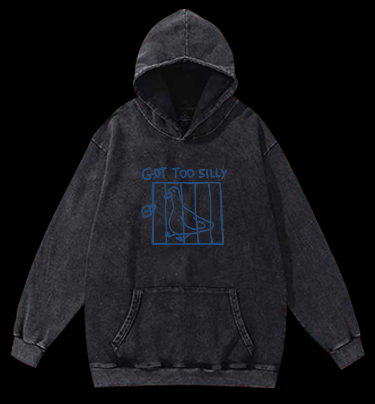 Got Too Silly Caged Pigeon Vintage Washed 100% Cotton Hoodie