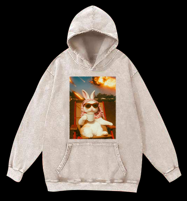 Apocalypse Bunny Chill With Coffee Vintage Washed 100% Cotton Hoodie