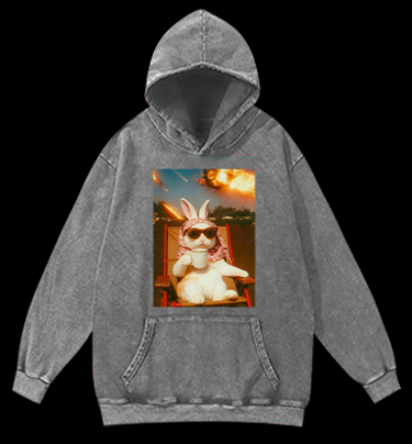 Apocalypse Bunny Chill With Coffee Vintage Washed 100% Cotton Hoodie