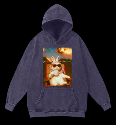 Apocalypse Bunny Chill With Coffee Vintage Washed 100% Cotton Hoodie