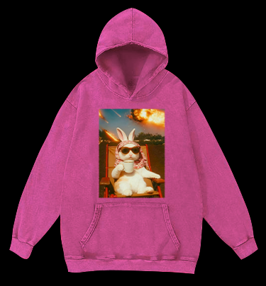 Apocalypse Bunny Chill With Coffee Vintage Washed 100% Cotton Hoodie