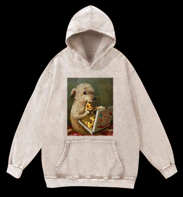 Pizza-Loving Dog Vintage Washed 100% Cotton Hoodie