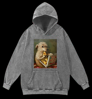 Pizza-Loving Dog Vintage Washed 100% Cotton Hoodie