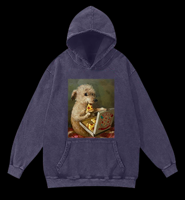 Pizza-Loving Dog Vintage Washed 100% Cotton Hoodie