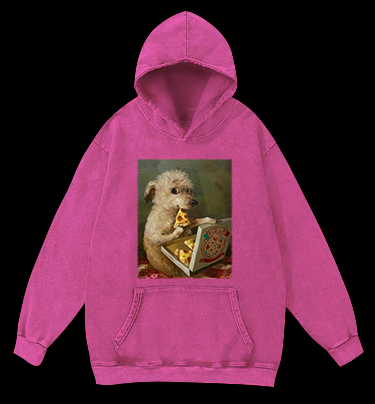 Pizza-Loving Dog Vintage Washed 100% Cotton Hoodie