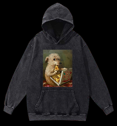 Pizza-Loving Dog Vintage Washed 100% Cotton Hoodie