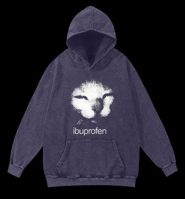 Ibuprofen Cat Vintage Washed 100% Cotton Hoodie