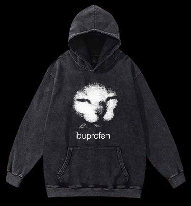 Ibuprofen Cat Vintage Washed 100% Cotton Hoodie