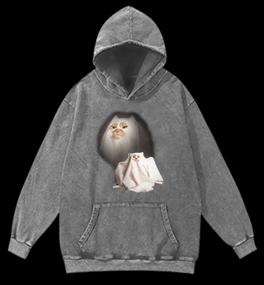 Ghost Cat Vintage Washed 100% Cotton Hoodie