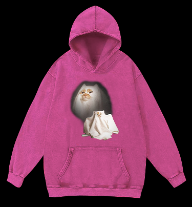 Ghost Cat Vintage Washed 100% Cotton Hoodie