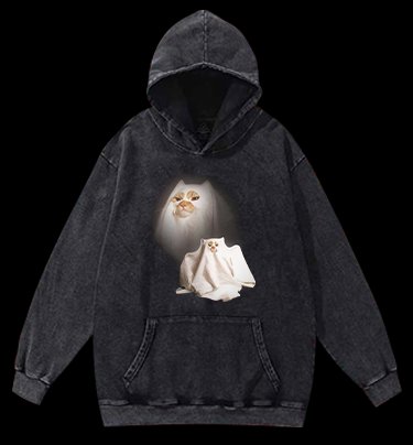 Ghost Cat Vintage Washed 100% Cotton Hoodie