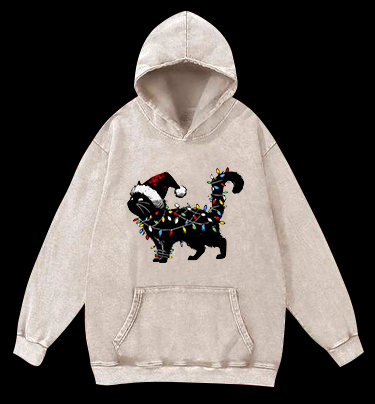 Christmas Light Cat Vintage Washed 100% Cotton Hoodie