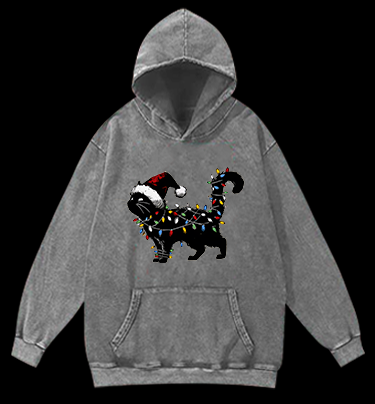 Christmas Light Cat Vintage Washed 100% Cotton Hoodie