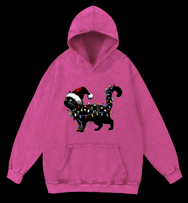 Christmas Light Cat Vintage Washed 100% Cotton Hoodie