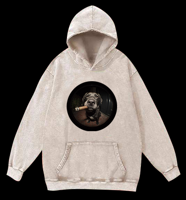 The Gaze Of The Smoking Dog Vintage Washed 100% Cotton Hoodie
