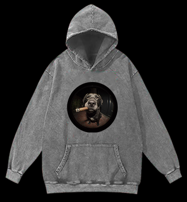 The Gaze Of The Smoking Dog Vintage Washed 100% Cotton Hoodie