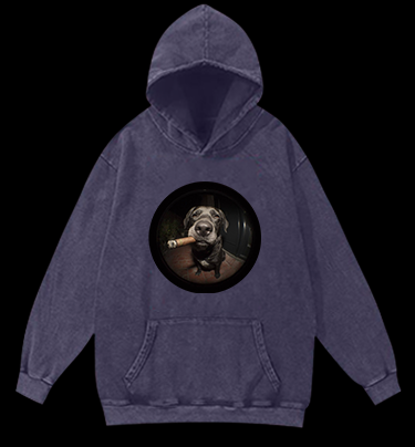 The Gaze Of The Smoking Dog Vintage Washed 100% Cotton Hoodie