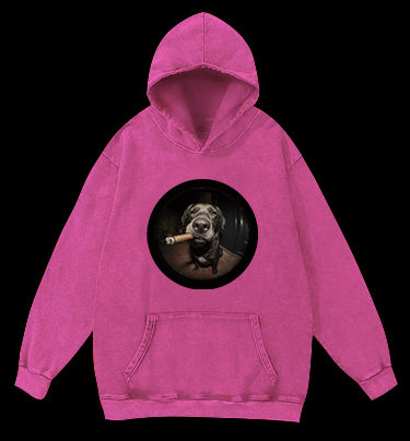 The Gaze Of The Smoking Dog Vintage Washed 100% Cotton Hoodie
