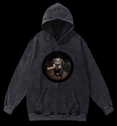 The Gaze Of The Smoking Dog Vintage Washed 100% Cotton Hoodie