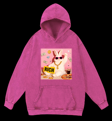 Rabbit!Suddenly Struck It Rich Vintage Washed 100% Cotton Hoodie
