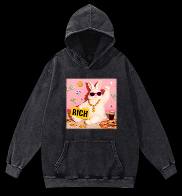 Rabbit!Suddenly Struck It Rich Vintage Washed 100% Cotton Hoodie
