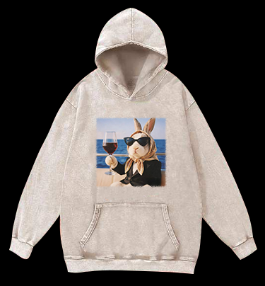A Rabbit's Greeting Vintage Washed 100% Cotton Hoodie