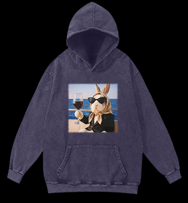 A Rabbit's Greeting Vintage Washed 100% Cotton Hoodie