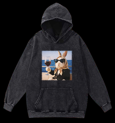 A Rabbit's Greeting Vintage Washed 100% Cotton Hoodie