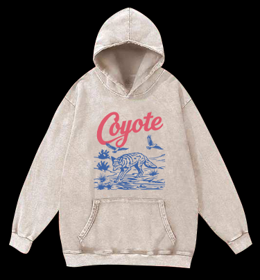 Retro Coyote Vintage Washed 100% Cotton Hoodie