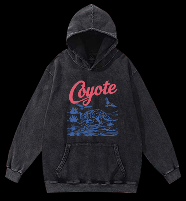 Retro Coyote Vintage Washed 100% Cotton Hoodie