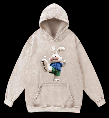 Rabbit: FUCK OFF Vintage Washed 100% Cotton Hoodie