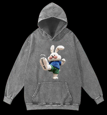 Rabbit: FUCK OFF Vintage Washed 100% Cotton Hoodie