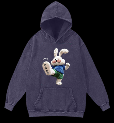 Rabbit: FUCK OFF Vintage Washed 100% Cotton Hoodie