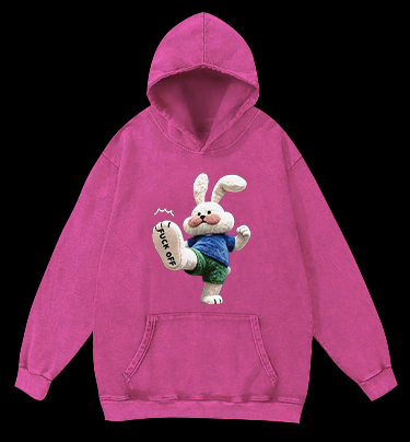 Rabbit: FUCK OFF Vintage Washed 100% Cotton Hoodie