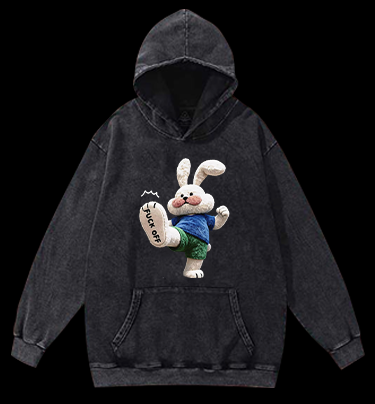 Rabbit: FUCK OFF Vintage Washed 100% Cotton Hoodie