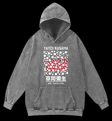 Yayoi Kusama's Cat Vintage Washed 100% Cotton Hoodie