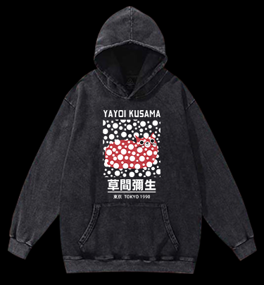 Yayoi Kusama's Cat Vintage Washed 100% Cotton Hoodie