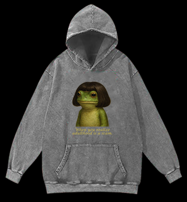 Frog: Adulthood Is a Scam Vintage Washed 100% Cotton Hoodie