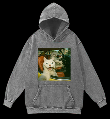 Cool Cats on the Road Vintage Washed 100% Cotton Hoodie