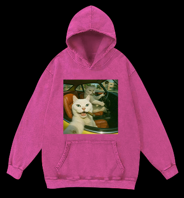 Cool Cats on the Road Vintage Washed 100% Cotton Hoodie