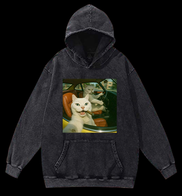Cool Cats on the Road Vintage Washed 100% Cotton Hoodie