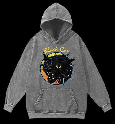 Black Cat Rock Vintage Washed 100% Cotton Hoodie