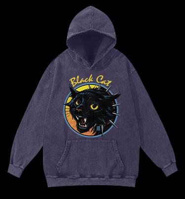 Black Cat Rock Vintage Washed 100% Cotton Hoodie