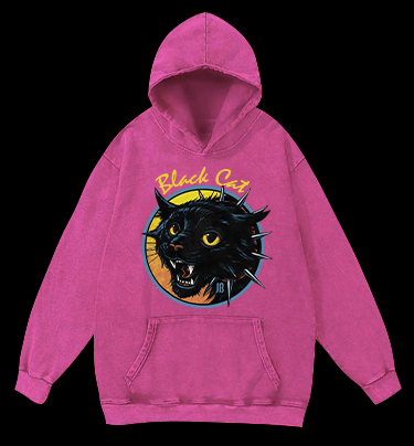 Black Cat Rock Vintage Washed 100% Cotton Hoodie