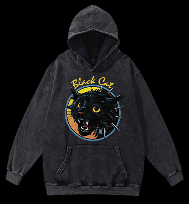 Black Cat Rock Vintage Washed 100% Cotton Hoodie